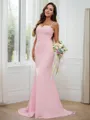 Sheath/Column Spaghetti Straps Sleeveless Sweep Train Refined Stretch Crepe Bridesmaid Dresses