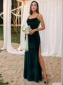 Sheath/Column Spaghetti Straps Sleeveless Floor-Length Velvet Delicate Bridesmaid Dresses