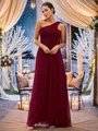 A-line One-Shoulder Modest Sleeveless Floor-Length Chiffon Bridesmaid Dresses
