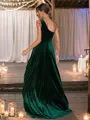A-line One-Shoulder Charming Sleeveless Sweep Train Velvet Bridesmaid Dresses