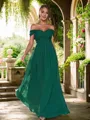 A-line Off-the-Shoulder Modest Sleeveless Floor-Length Chiffon Bridesmaid Dresses