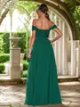 A-line Off-the-Shoulder Modest Sleeveless Floor-Length Chiffon Bridesmaid Dresses