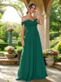A-line Off-the-Shoulder Modest Sleeveless Floor-Length Chiffon Bridesmaid Dresses