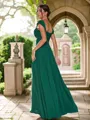A-line Off-the-Shoulder Modest Sleeveless Floor-Length Chiffon Bridesmaid Dresses