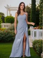 Sheath/Column Spaghetti Straps Glam Sleeveless Floor-Length Chiffon Bridesmaid Dresses