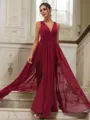 Balanced A-line V-Neck Sleeveless Floor-Length Chiffon Bridesmaid Dresses