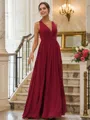 Balanced A-line V-Neck Sleeveless Floor-Length Chiffon Bridesmaid Dresses