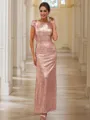 Sheath/Column Scoop Glitter Short Sleeves Floor-Length Sequins Bridesmaid Dresses