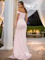 Sheath/Column Off-the-Shoulder Sleeveless Sweep Train Sleek Stretch Crepe Bridesmaid Dresses
