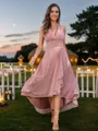 A-line V-Neck Flattering Sleeveless Asymmetrical Chiffon Bridesmaid Dresses