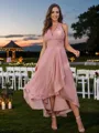 A-line V-Neck Flattering Sleeveless Asymmetrical Chiffon Bridesmaid Dresses