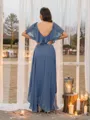 A-line V-Neck Endearing Short Sleeves Asymmetrical Chiffon Bridesmaid Dresses