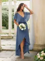 A-line V-Neck Endearing Short Sleeves Asymmetrical Chiffon Bridesmaid Dresses
