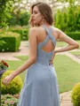 A-line Halter Trendy Sleeveless Sweep Train Chiffon Bridesmaid Dresses
