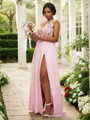 A-line Graceful Scoop Sleeveless Floor-Length Chiffon Bridesmaid Dresses