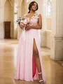A-line Graceful Scoop Sleeveless Floor-Length Chiffon Bridesmaid Dresses