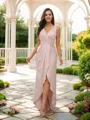A-line V-Neck Fashion Sleeveless Sweep Train Charmeuse Bridesmaid Dresses