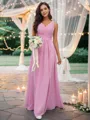 Simple A-line V-Neck Sleeveless Floor-Length Chiffon Bridesmaid Dresses