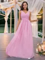 Simple A-line V-Neck Sleeveless Floor-Length Chiffon Bridesmaid Dresses