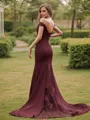 Sheath/Column Elegant Off-the-Shoulder Sleeveless Sweep Train Stretch Crepe Bridesmaid Dresses