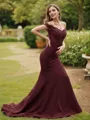 Sheath/Column Elegant Off-the-Shoulder Sleeveless Sweep Train Stretch Crepe Bridesmaid Dresses