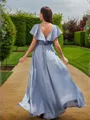 A-line V-Neck Chic Short Sleeves Floor-Length Chiffon Bridesmaid Dresses