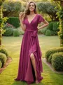 A-line V-Neck Short Sleeves Fashion Floor-Length Chiffon Bridesmaid Dresses