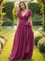 A-line V-Neck Short Sleeves Fashion Floor-Length Chiffon Bridesmaid Dresses