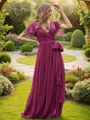 A-line V-Neck Short Sleeves Fashion Floor-Length Chiffon Bridesmaid Dresses