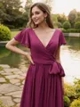 A-line V-Neck Short Sleeves Fashion Floor-Length Chiffon Bridesmaid Dresses