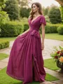 A-line V-Neck Short Sleeves Fashion Floor-Length Chiffon Bridesmaid Dresses
