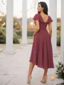 A-line V-Neck Modest Short Sleeves Asymmetrical Chiffon Bridesmaid Dresses