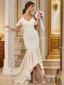 Trumpet/Mermaid V-Neck Sleeveless Elegant Asymmetrical Stretch Crepe Bridesmaid Dresses