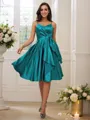 A-line Spaghetti Straps Sleeveless Knee-Length Elegant Silk like Satin Bridesmaid Dresses