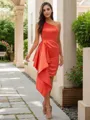 Sheath/Column One-Shoulder Unique Sleeveless Short/Mini Satin Bridesmaid Dresses