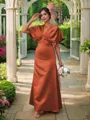 A-line Timeless V-Neck Short Sleeves Floor-Length Satin Bridesmaid Dresses