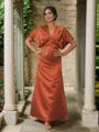 A-line Timeless V-Neck Short Sleeves Floor-Length Satin Bridesmaid Dresses
