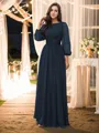 A-line Scoop Unique Long Sleeves Floor-Length 30D Chiffon Bridesmaid Dresses
