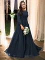 A-line Scoop Unique Long Sleeves Floor-Length 30D Chiffon Bridesmaid Dresses