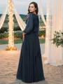 A-line Scoop Unique Long Sleeves Floor-Length 30D Chiffon Bridesmaid Dresses