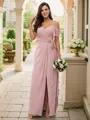 A-line V-Neck Dazzling Short Sleeves Floor-Length Chiffon Bridesmaid Dresses