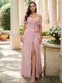 A-line V-Neck Dazzling Short Sleeves Floor-Length Chiffon Bridesmaid Dresses