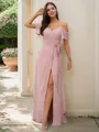 A-line V-Neck Dazzling Short Sleeves Floor-Length Chiffon Bridesmaid Dresses