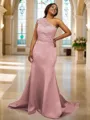 Sheath/Column One-Shoulder Sleeveless Sweep Train Charming Satin Bridesmaid Dresses