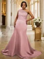 Sheath/Column One-Shoulder Sleeveless Sweep Train Charming Satin Bridesmaid Dresses