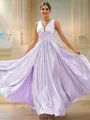 A-line V-Neck Timeless Sleeveless Floor-Length Silk like Satin Bridesmaid Dresses