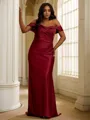 Sheath/Column Off-the-Shoulder Sleeveless Glam Sweep Train Satin Bridesmaid Dresses