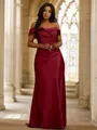 Sheath/Column Off-the-Shoulder Sleeveless Glam Sweep Train Satin Bridesmaid Dresses