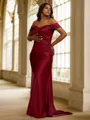 Sheath/Column Off-the-Shoulder Sleeveless Glam Sweep Train Satin Bridesmaid Dresses