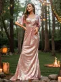Sheath/Column V-Neck Short Sleeves Glimmering Sweep Train Sequins Bridesmaid Dresses